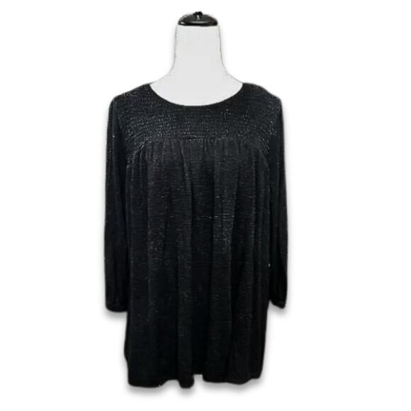 Melloday Blouse Smocked Long Sleeves Stretchy Fabric Solid Black Women's US 1X - Picture 1 of 8